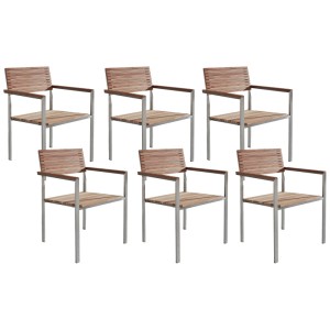 Set di sedie da giardino Beliani Viareggio, 6 sedie in teak con braccioli e struttura in acciaio inox.