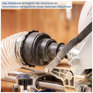 Set adattatore dell'aspiratore Scheppach DC 100 su sega. Tubo flessibile per aspirazione polvere.