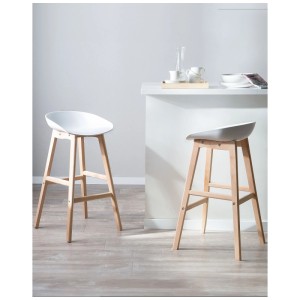 Deux tabourets de bar Beliani Micco blancs en bois de hêtre au design scandinave.