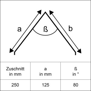 Schizzo di colmo Firstblech Alu Natur taglio 250 mm x 1 m con dimensioni