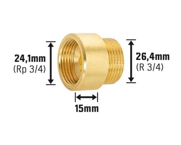 Rallonge de robinet laiton 24,1 mm (Rp 3/4) / 26,4 mm (R 3/4) / 15 mm