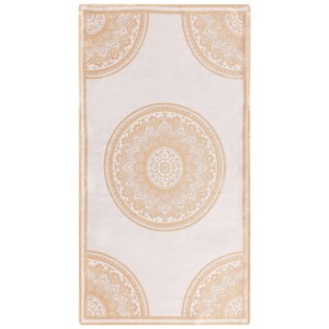Beiger Beliani Outdoor-Teppich Hubli 80x150 cm mit orientalischem Mandala-Muster. Jacquardgewebe aus Polypropylen.