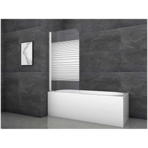 Paroi de baignoire pliante Aurlane White Stripes, 1 volet, 80x140 cm, profil blanc, impression décorative.