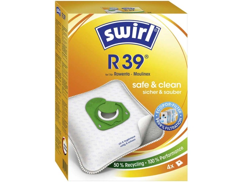 Swirl R36 Sacchetti Per Aspirapolvere MicroPor Plus - 8 Pezzi + 2 Filtri - Anti Allergene Per Moulinex E Rowenta - 2