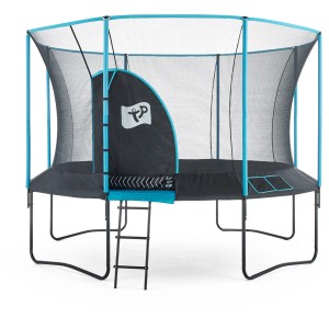 TP Toys Trampolino Genius, Ø 366 cm, blu e nero, con rete di sicurezza, scala e ingresso IGLOO.