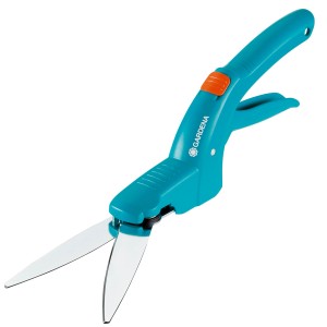 Cisailles à gazon Gardena Classic turquoise avec lames argentées pour des bordures de pelouse précises.