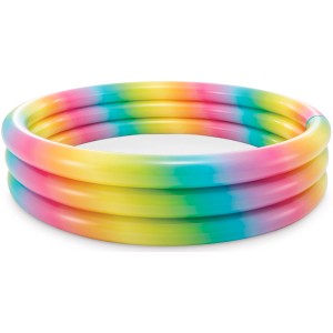 Piscina gonfiabile arcobaleno con tre anelli, diametro 168 cm.