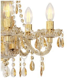 Lustre doré Globo Marie avec cristaux acryliques et 5 douilles E14.
