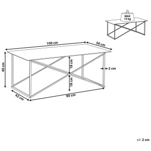 Schéma : Table basse Beliani Emporia, aspect marbre, blanc/doré, 40x100x50 cm, dimensions et capacité de charge