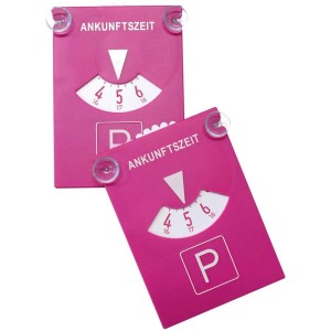 Disco orario rosa come scherzo per l'attrezzatura esterna, non consentito nel traffico stradale.