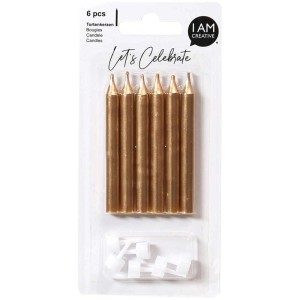 I Am Creative Candeline dorate per torte, 6 pz con supporti, per torte festive.
