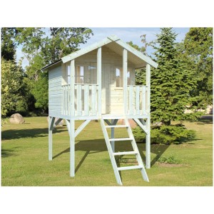 Cabane sur pilotis Pletscher Nadine en bois naturel, 169x122x180cm, avec échelle pour le jardin.
