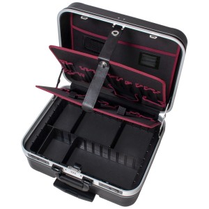 Mallette à outils Kraftwerk ABS-Roll P395 ouverte et vide avec compartiments et poches.