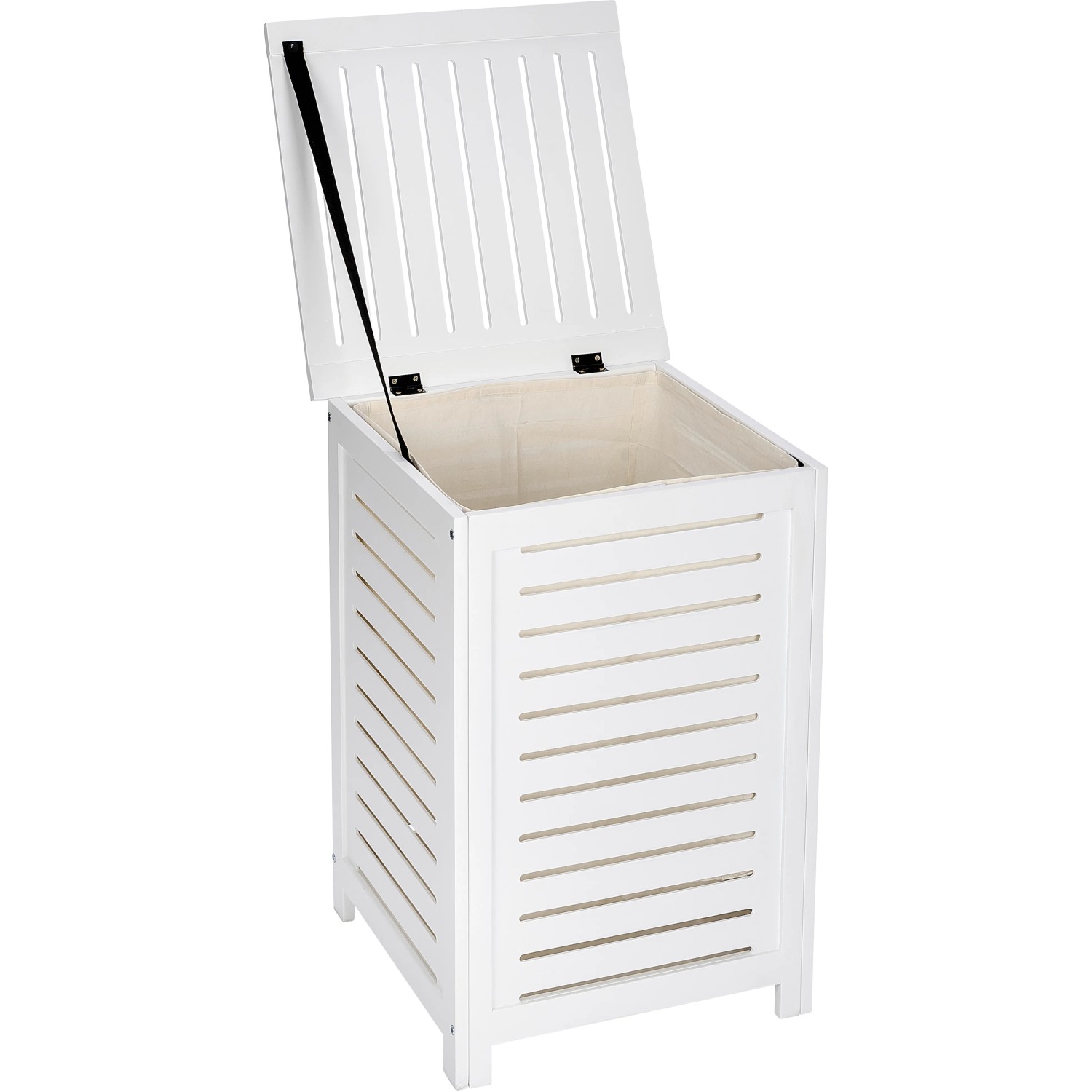 WENKO Banc Coffre Oslo - Banc Salle De Bain En Bois Massif Laqué Blanc Avec Coussin Confortable, 78 X 55 X 39 Cm