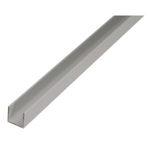 Silbernes U-Profil aus Aluminium, 10x15x2000 mm, für Bau und Konstruktion.