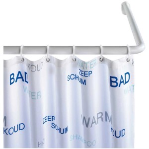 Wenko Barre d'angle universelle pour douche, aluminium, blanc avec rideau de douche.