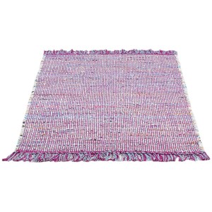 Tappeto Andiamo Frida, color melanzana, 60x110 cm, in cotone tessuto a mano con frange.