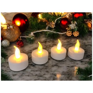 4er Set LED-Teelichter mit warmweißem, flackerndem Licht und Timerfunktion.
