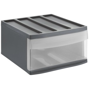 Rotho Schubladenbox Systemix L in Anthrazit, Aufbewahrungsbox mit transparenter Schublade.