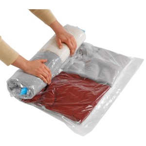 Wenko Système de compression Roll, transparent, 95x60 cm, pour un rangement textile peu encombrant.