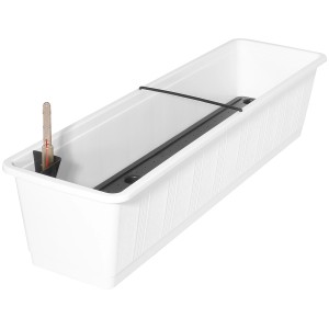Jardinière blanche Aqua Green Plus avec système d'arrosage et indicateur de niveau d'eau.