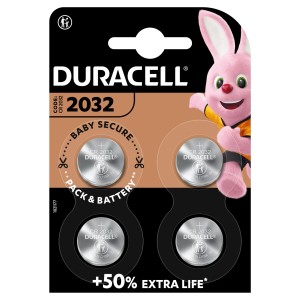 Duracell CR2032 batterie a bottone al litio, confezione da 4, confezione a prova di bambino.