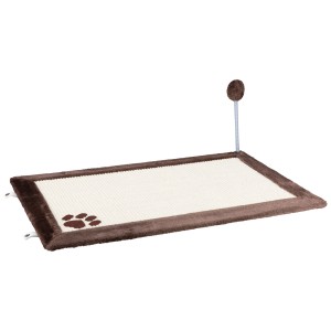 Trixie tapis griffoir avec bordure en peluche, marron foncé, 70x45 cm, pour chats, avec balle de jeu.