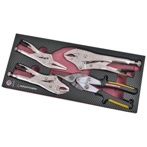Jeu d'outils Kraftwerk : pinces étau, cisaille à tôle dans plateau EVA, 4 pièces. Insert d'outil pour servante d'atelier.