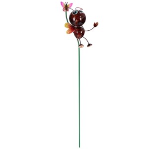 Mehrfarbiger Gartenstecker Insekt mit Schmetterling, Dekoration für Garten und Beet.
