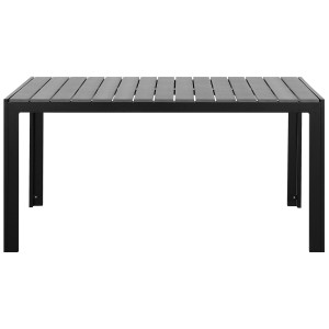 Tavolo da giardino rettangolare Beliani Como, 150x90 cm, con piano in legno sintetico grigio e struttura nera.