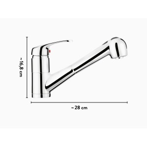 Miscelatore monocomando baliv KI-5091 cromato con bocca girevole e dimensioni.