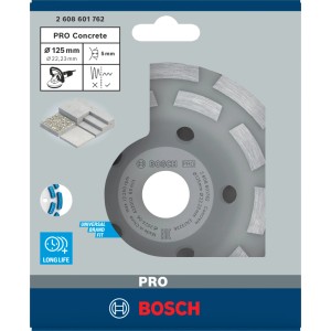 Mola diamantata Bosch 125mm per calcestruzzo, in blister. Disco argentato con segmenti a doppia fila per smerigliatrici.
