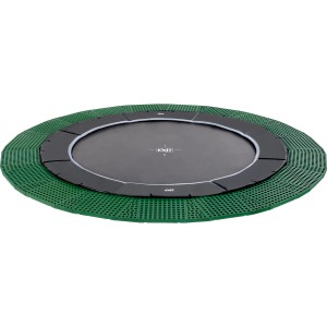 Trampolino interrato nero EXIT Dynamic Ø 366 cm con piastre di sicurezza Freezone verdi.