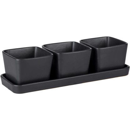Wenko Black Outdoor Kitchen Snack- und Dip-Schalen-Set Keramik Schwarz 4-tlg.