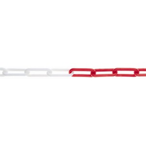 Rot-weisse Absperrkette aus Kunststoff, Ø 6 mm, UV-beständig.