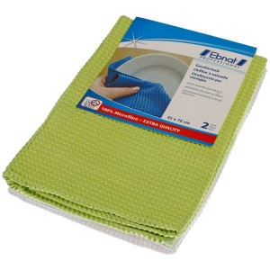 Confezione da 2 strofinacci in microfibra bianco-verde. Asciugamani da cucina assorbenti.