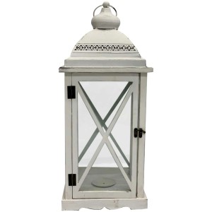 Lanterne en bois blanche avec toit en métal, taille M. Lanterne de jardin décorative pour une lumière d'ambiance.