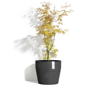 Vaso per piante Ecopots Sankara grigio scuro (Ø 40 cm) con acero, adatto per interni ed esterni.