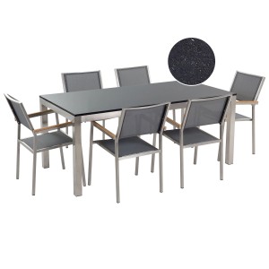 Ensemble de meubles de jardin Beliani Grosseto avec 6 chaises, pierre naturelle polie/gris.