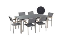 Beliani Gartenmöbel Set mit 6 Stühlen Grosseto Naturstein Poliert / Grau