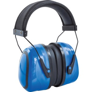 Casque antibruit bleu LUX avec arceau en acier à ressort pour une protection et un confort optimal.