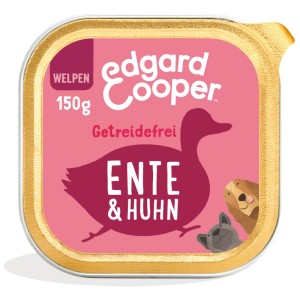 Edgard & Cooper cibo umido per cuccioli anatra e pollo, vaschetta da 150g. Ricetta senza cereali.