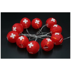 Guirlande lumineuse solaire LED Suisse avec 10 lanternes pour l'extérieur.
