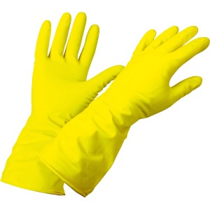 Guanti riutilizzabili gialli taglia S in gomma naturale per la casa.