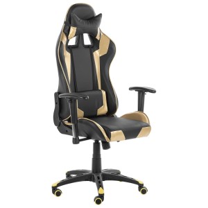 Sedia gaming Beliani Knight, ecopelle nera e oro, ergonomica e girevole.