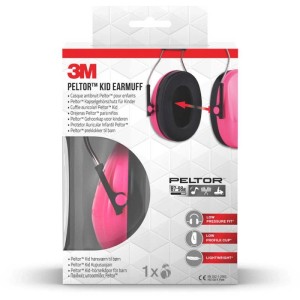 Casque antibruit 3M Peltor Kid rose pour enfants, emballé.