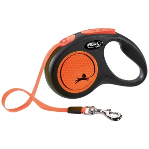 Trixie Flexi New Neon guinzaglio per cani, cintura, 5 m, taglia S, nero-arancio con moschettone cromato.