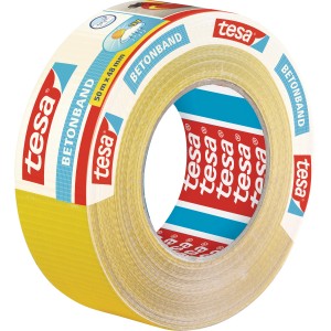 Ruban adhésif toilé jaune Tesa Betonband, 50 m x 48 mm, sur un rouleau.