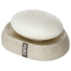 Wenko portasapone Puro grigio pietra con sapone, forma ovale, poliresina.