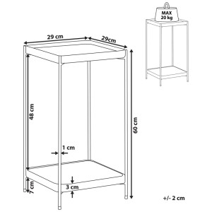 Schizzo: Tavolino Beliani Alsea dorato con piano in vetro, 60x29x29 cm, con dimensioni.